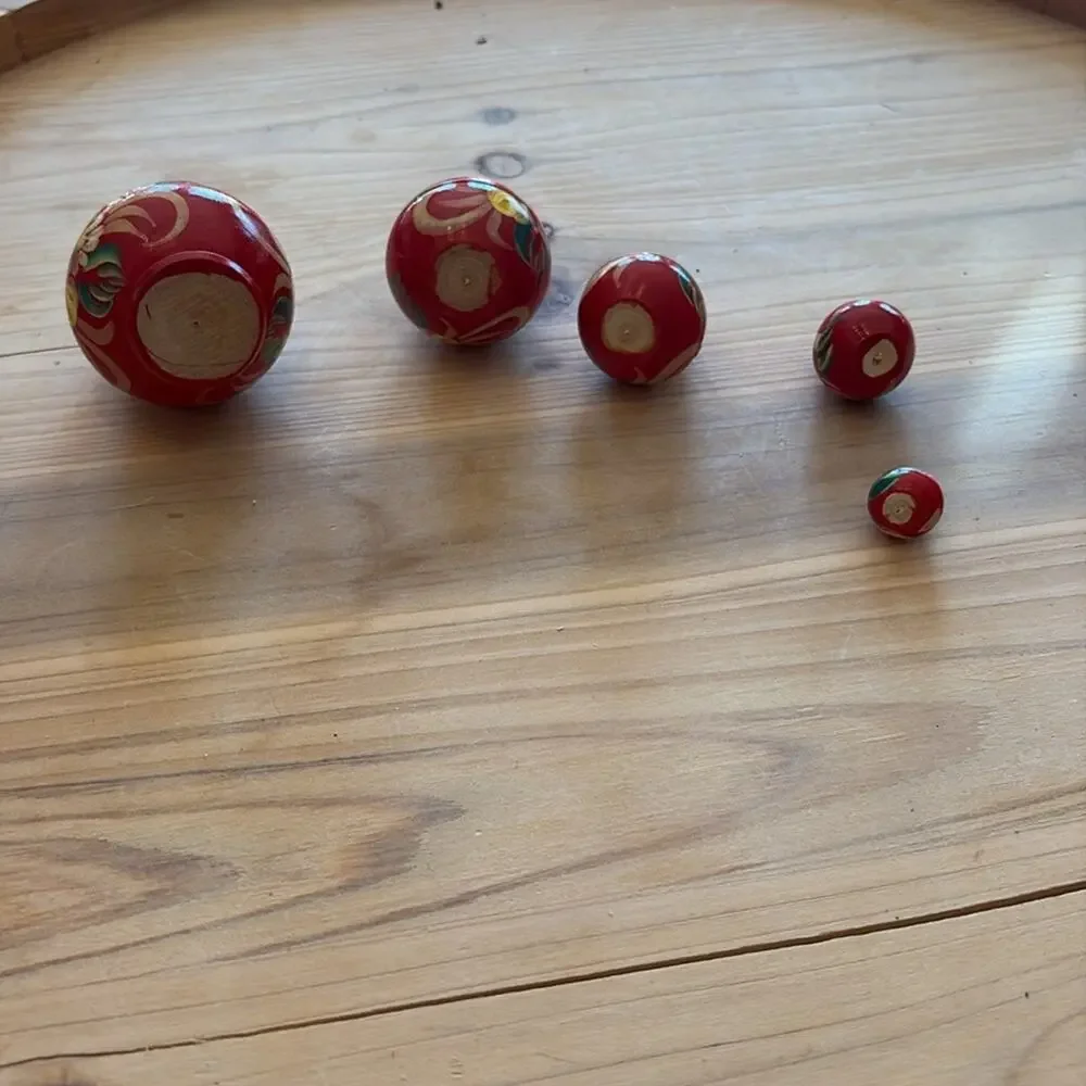 Matryoshka Nesting hand painted Dolls Set - Red Floral Design